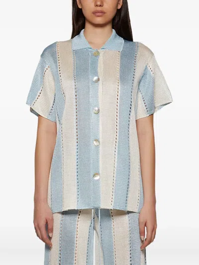 Calle Del Mar Cabana Striped Short-sleeve Shirt In Blue