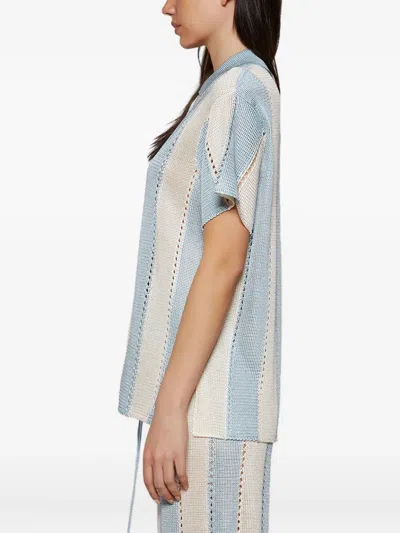 Calle Del Mar Cabana Striped Short-sleeve Shirt In Blue