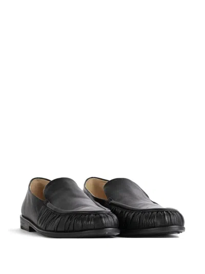 Marsèll Leather Round Toe Loafers With Ruched Detailing In Black