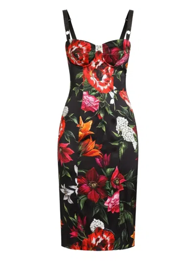 Dolce & Gabbana Anemone Floral Satin Bustier Dress