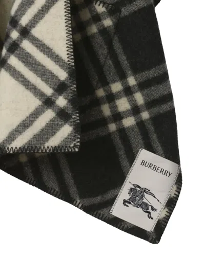 Burberry Hooded Check Wool Cape In Black