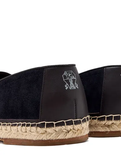 Brunello Cucinelli Suede-leather Espadrille Loafers In Black