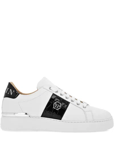 Philipp Plein Crocodile-effect Panelled Sneakers In White
