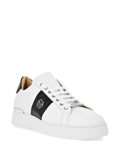 Philipp Plein Crocodile-effect Panelled Sneakers In White