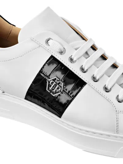 Philipp Plein Crocodile-effect Panelled Sneakers In White