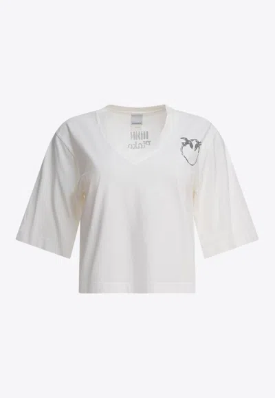 Pinko Voluminous Fit Cotton Jersey T-shirt With Logo Detail In White