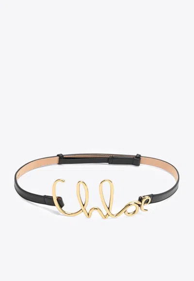 Chloé Small Iconic Logo Leather And Brass Belt