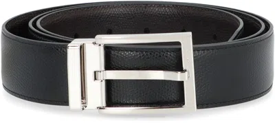 Ferragamo Reversible Leather Belt Gancini In Black