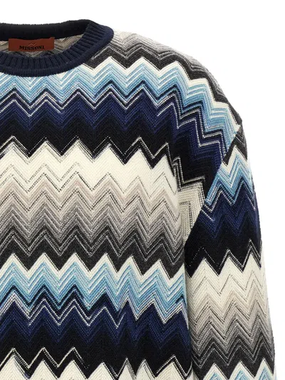 Missoni Crew Neck Sweater With Flame Zigzag Pattern In Multi