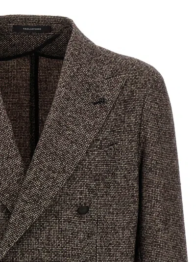Tagliatore Textured Brown Double-breasted Wool Blend Blazer
