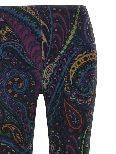 Etro Blue Flared Pants With All-over Paisley Print In Velvet Woman In Blue