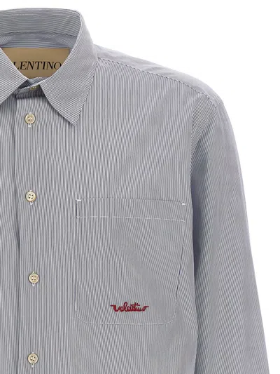 Valentino Garavani Striped Shirt Shirt And Blouse Light Blue In Gray