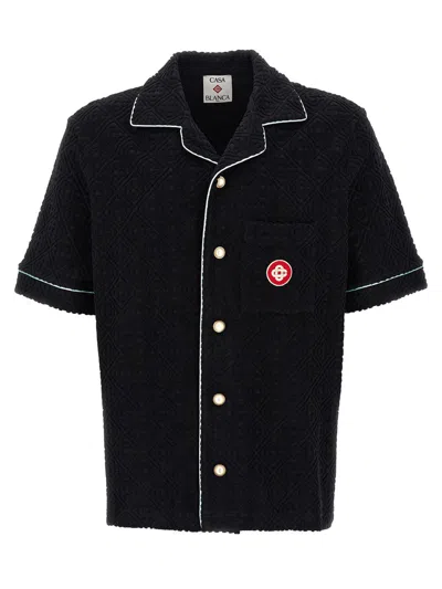 Casablanca Black Shirt With Classic Lapels And All-over Embossed Monogram In Black