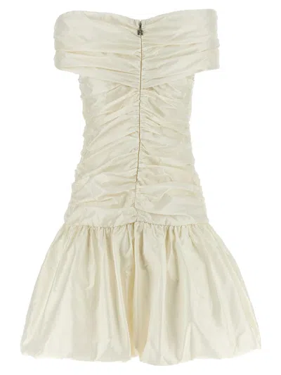 Rotate Birger Christensen Off-shoulder Gathered Minidress In Neutral