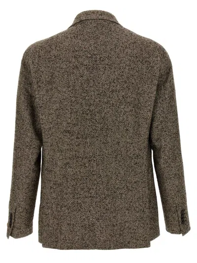 Tagliatore Textured Brown Double-breasted Wool Blend Blazer In Green