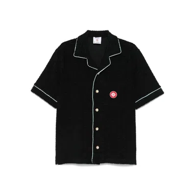Casablanca Black Shirt With Classic Lapels And All-over Embossed Monogram In Black