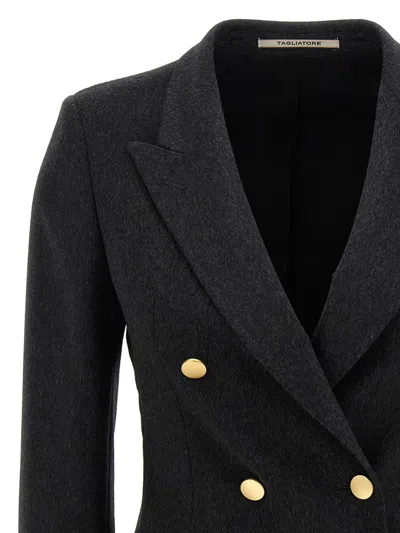 Tagliatore Double-breasted Wool Jacket With Peak Lapels In Black