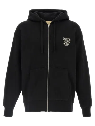 Valentino Garavani Brushed Cotton Hoodie With Vg Patch In Black