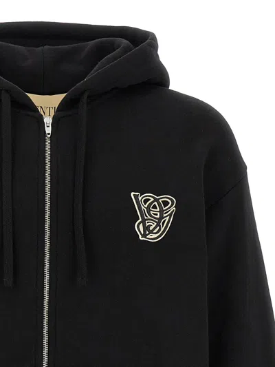 Valentino Garavani Brushed Cotton Hoodie With Vg Patch In Black