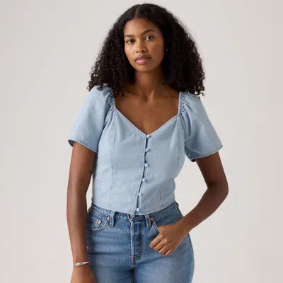 Levi's Kierra Short-sleeve Denim Blouse In Blue
