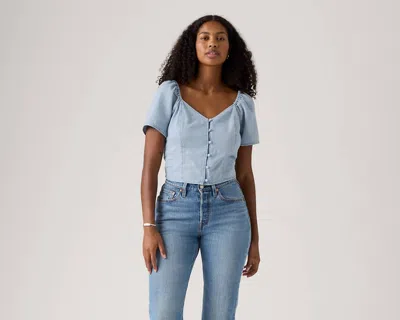 Levi's Kierra Short-sleeve Denim Blouse In Blue