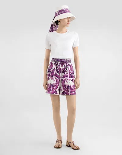 Dolce & Gabbana Women Cotton Shorts With Maiolica Print In Multi