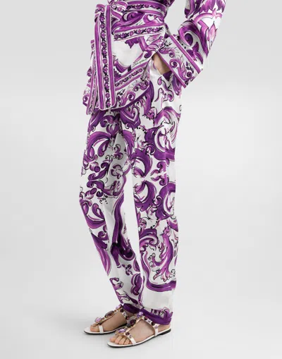Dolce & Gabbana Majolica-print Silk Twill Vanity Trousers In Multi