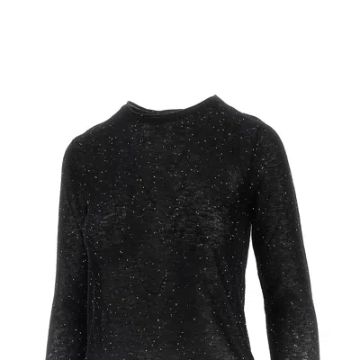 Pinko Crew-neck Sweater With Sequins In Black