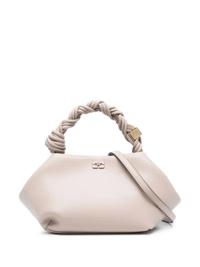 Ganni Oyster Gray Bou Small Recycled-leather Blend Top-handle Bag