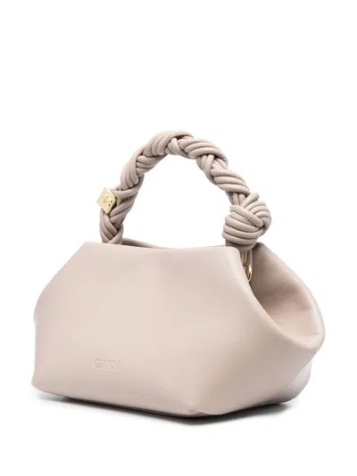 Ganni Oyster Gray Bou Small Recycled-leather Blend Top-handle Bag
