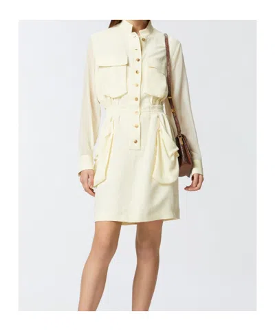 Pinko Button-up Midi Dress With Drawstring Waist In Neutral