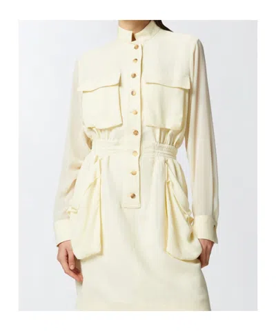 Pinko Button-up Midi Dress With Drawstring Waist In Neutral