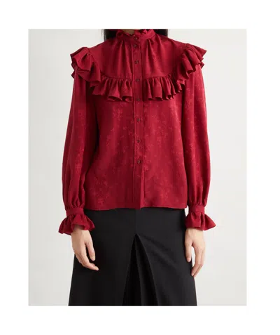 Saint Laurent Silk Blouse With Ruffles In Red