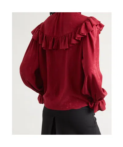 Saint Laurent Silk Blouse With Ruffles In Red