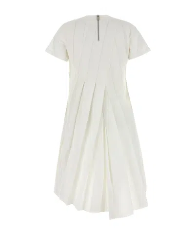 Sacai Poplin Dress With Asymmetric Hem And Pleated Design In White