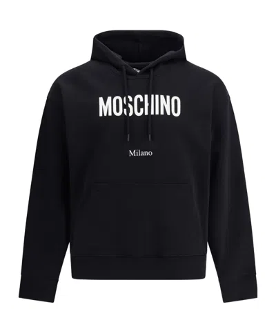 Moschino Cotton Hoodie With Drawstrings And Kangaroo Pocket In Black