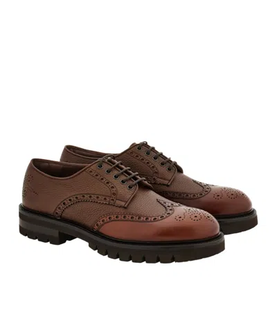 Ferragamo Brogue Wingtip Derby Shoes In Brown