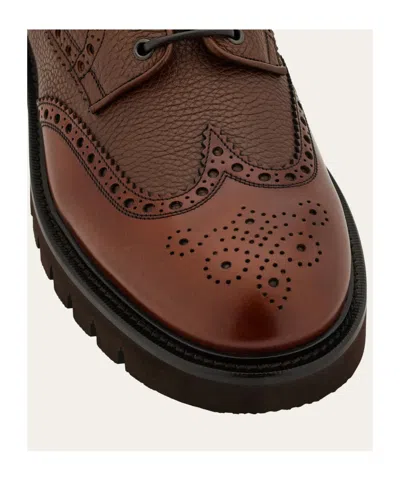 Ferragamo Brogue Wingtip Derby Shoes In Brown