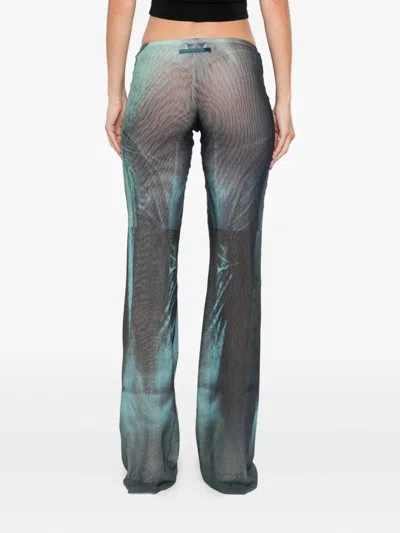 Jean Paul Gaultier Printed Flared-leg Mesh Trousers In Blue