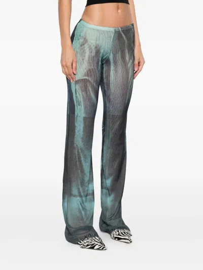Jean Paul Gaultier Printed Flared-leg Mesh Trousers In Blue
