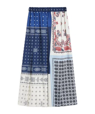 Weekend Max Mara Omens Luna Pleated Woven Midi Skirt Navy In Multi