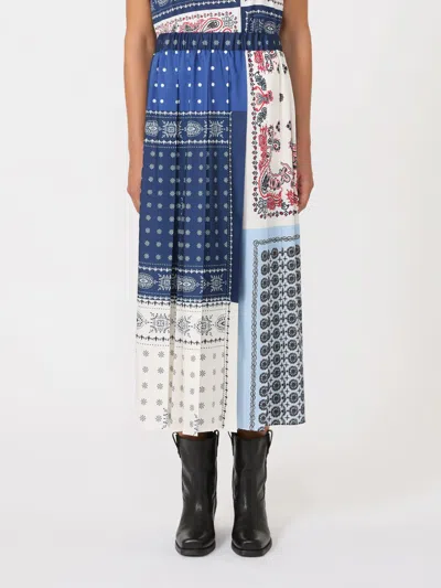 Weekend Max Mara Omens Luna Pleated Woven Midi Skirt Navy In Multi