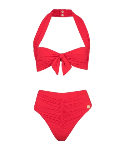 Balmain Plain Two-piece Swimsuit In Red