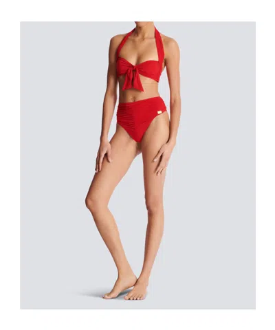 Balmain Plain Two-piece Swimsuit In Red