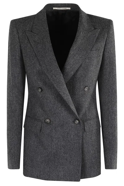 Tagliatore Double-breasted Herringbone Blazer With Notched Lapel In Gray