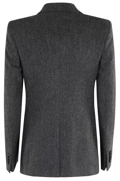 Tagliatore Double-breasted Herringbone Blazer With Notched Lapel In Gray
