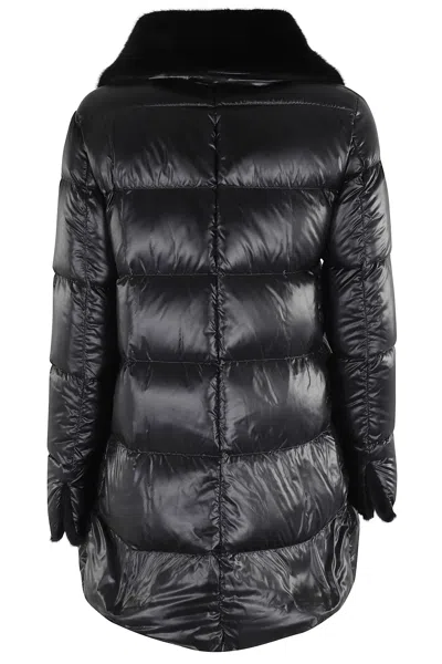 Herno A Shape Ultralight Down Jacket With Eco Fur Collar In Black