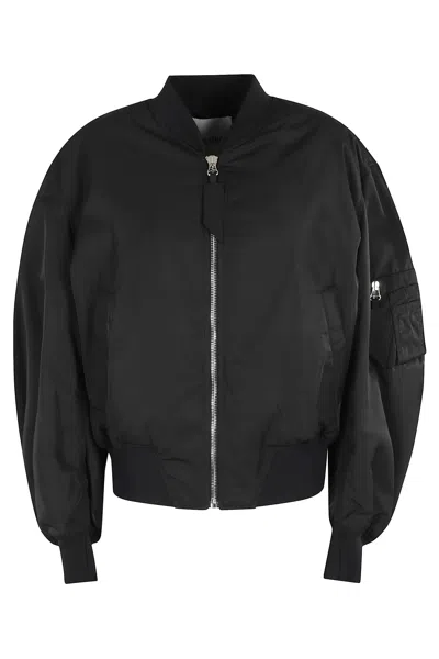 Attico Black Bomber Jacket With Front Zip Closure And One Zipped Pocket On The Sleeve In Tech Fabric Woman In Black