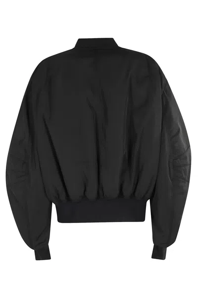 Attico Black Bomber Jacket With Front Zip Closure And One Zipped Pocket On The Sleeve In Tech Fabric Woman In Black