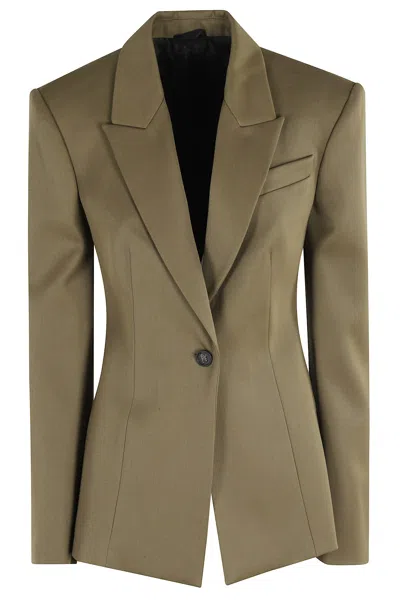 Attico Military Green Tailored Blazer With Classic Lapel In Brown